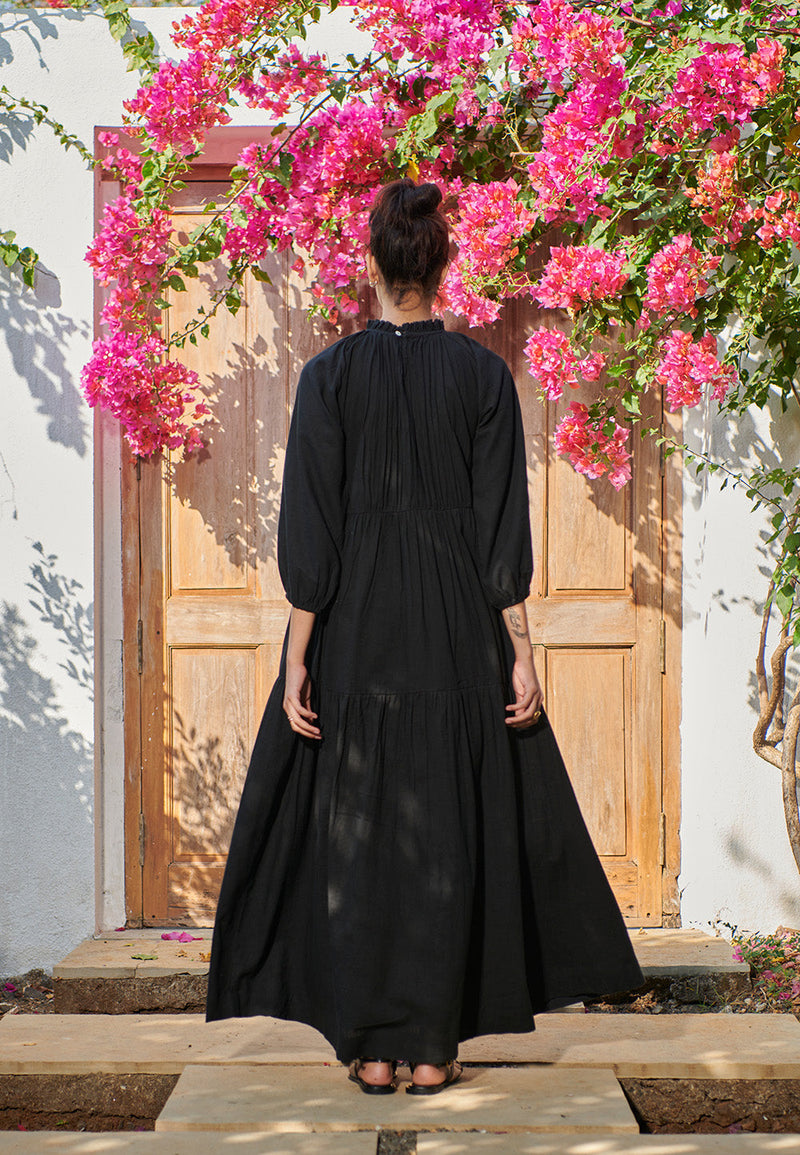 Carbon Co-Linen Three Tiered Dress linen by Saphed for women Worldwide