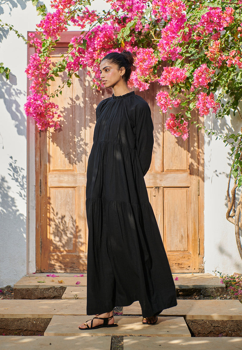 Carbon Co-Linen Three Tiered Dress linen by Saphed for women Worldwide