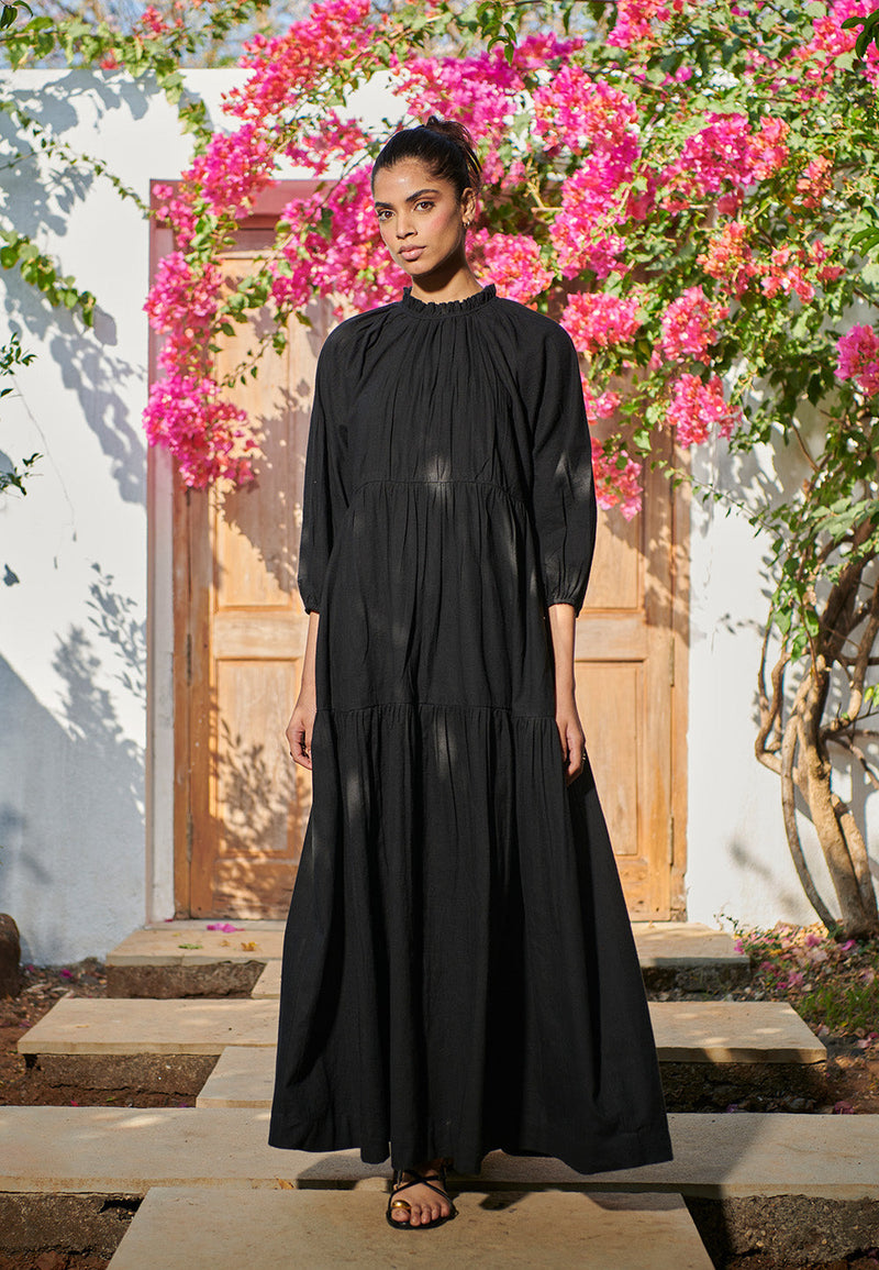 Carbon Co-Linen Three Tiered Dress linen by Saphed for women Worldwide