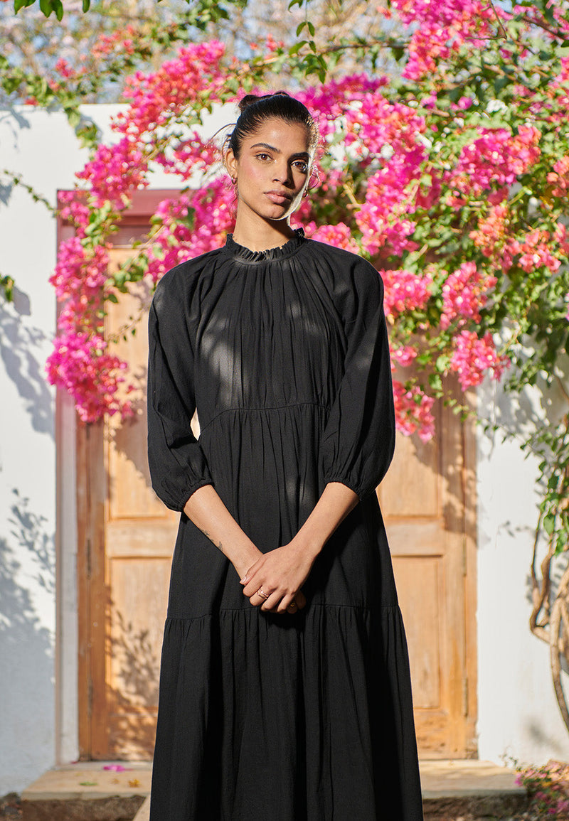Carbon Co-Linen Three Tiered Dress linen by Saphed for women Worldwide