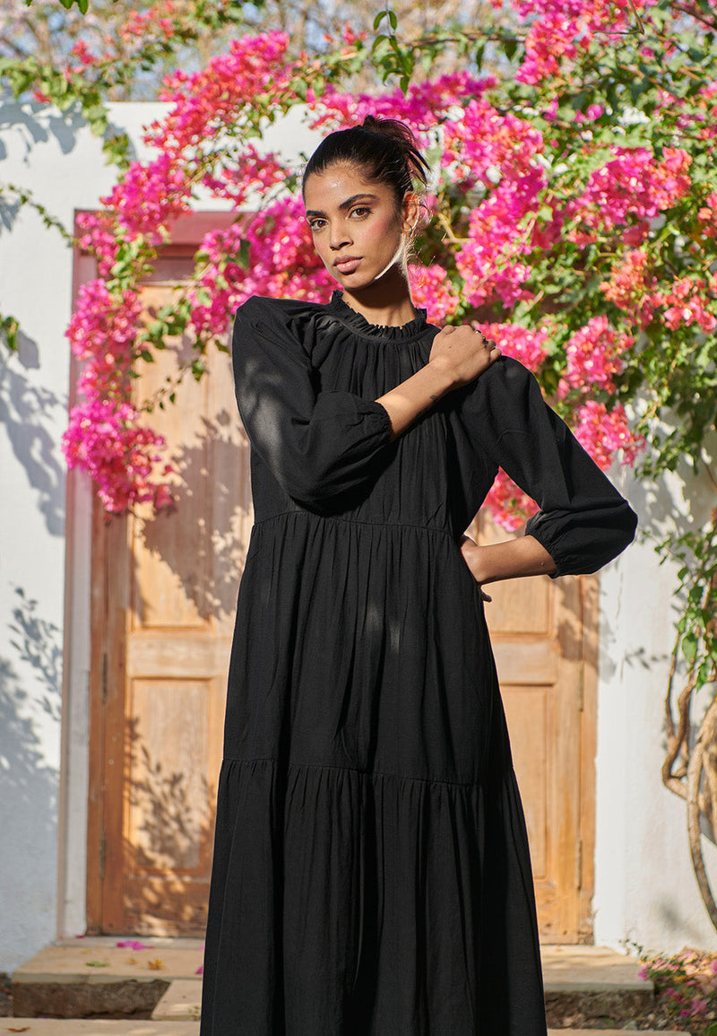 Carbon Co-Linen Three Tiered Dress linen by Saphed for women Worldwide