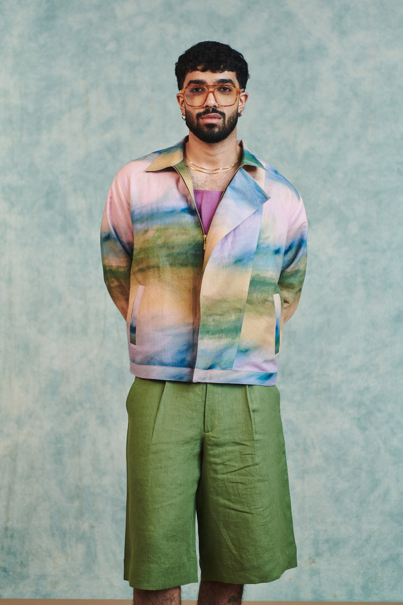 Moss Linen Men's Jorts linen short by Saphed Men in moss green for men Worldwide