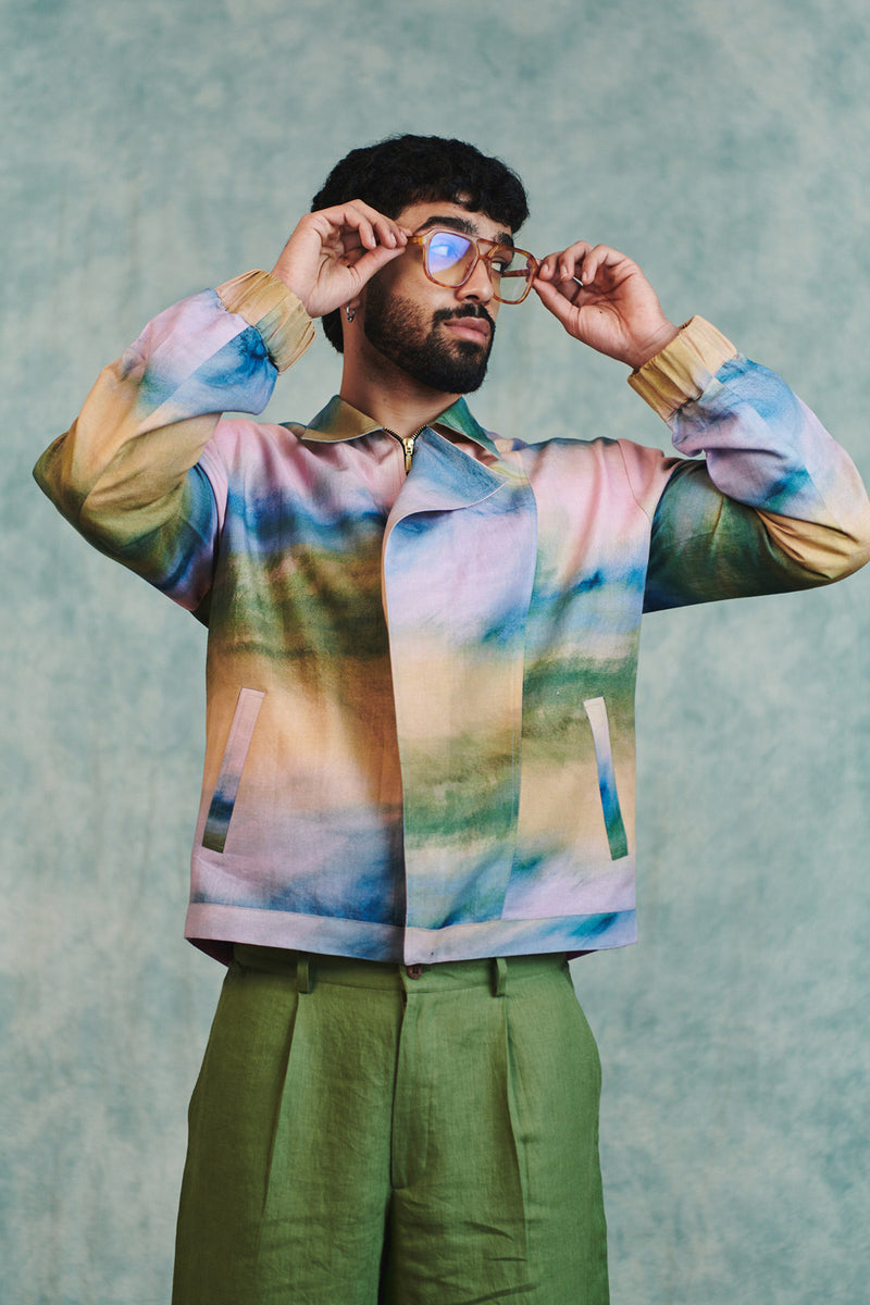 Prism Co-Linen Men's Flap Jacket cotton linen jacket by Saphed Men in ombre for men Worldwide