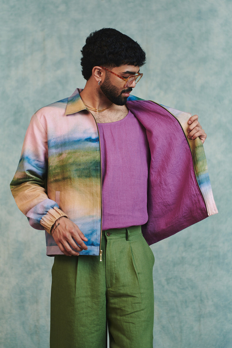Prism Co-Linen Men's Flap Jacket cotton linen jacket by Saphed Men in ombre for men Worldwide