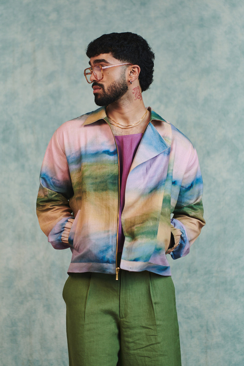 Prism Co-Linen Men's Flap Jacket cotton linen jacket by Saphed Men in ombre for men Worldwide