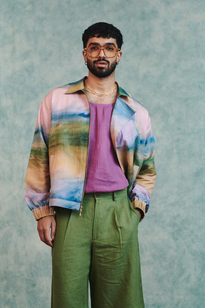 Prism Co-Linen Men's Flap Jacket cotton linen jacket by Saphed Men in ombre for men Worldwide