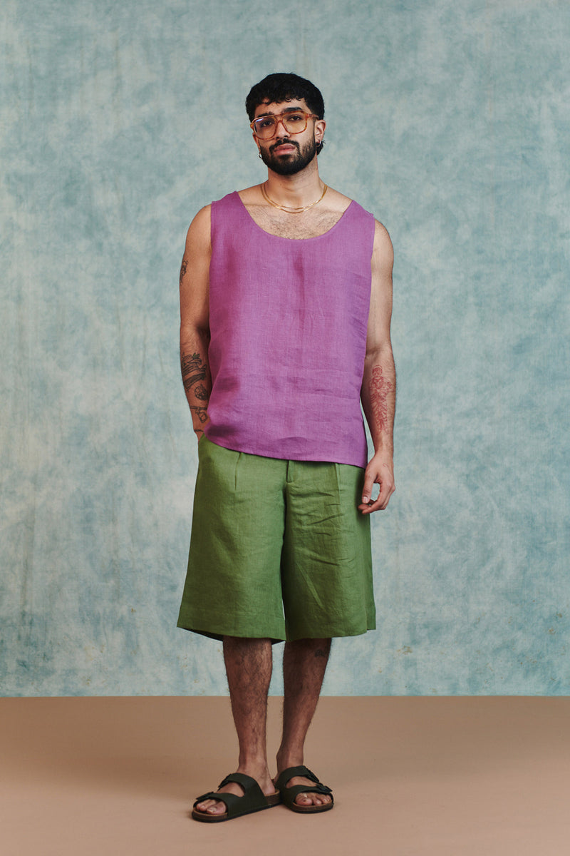 Berry Linen Men's Woven Vest linen jacket by Saphed Men in lilac for men Worldwide