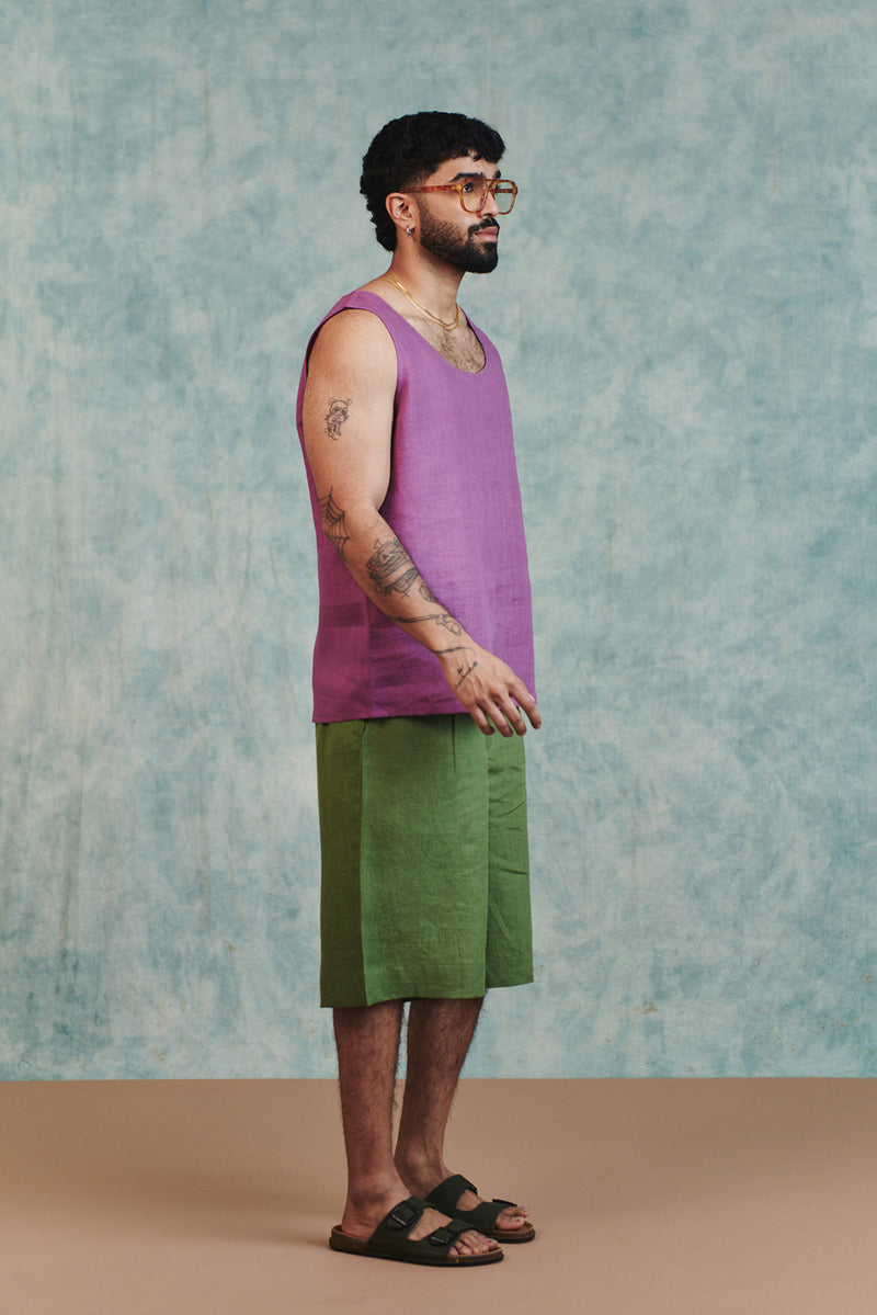 Berry Linen Men's Woven Vest linen jacket by Saphed Men in lilac for men Worldwide