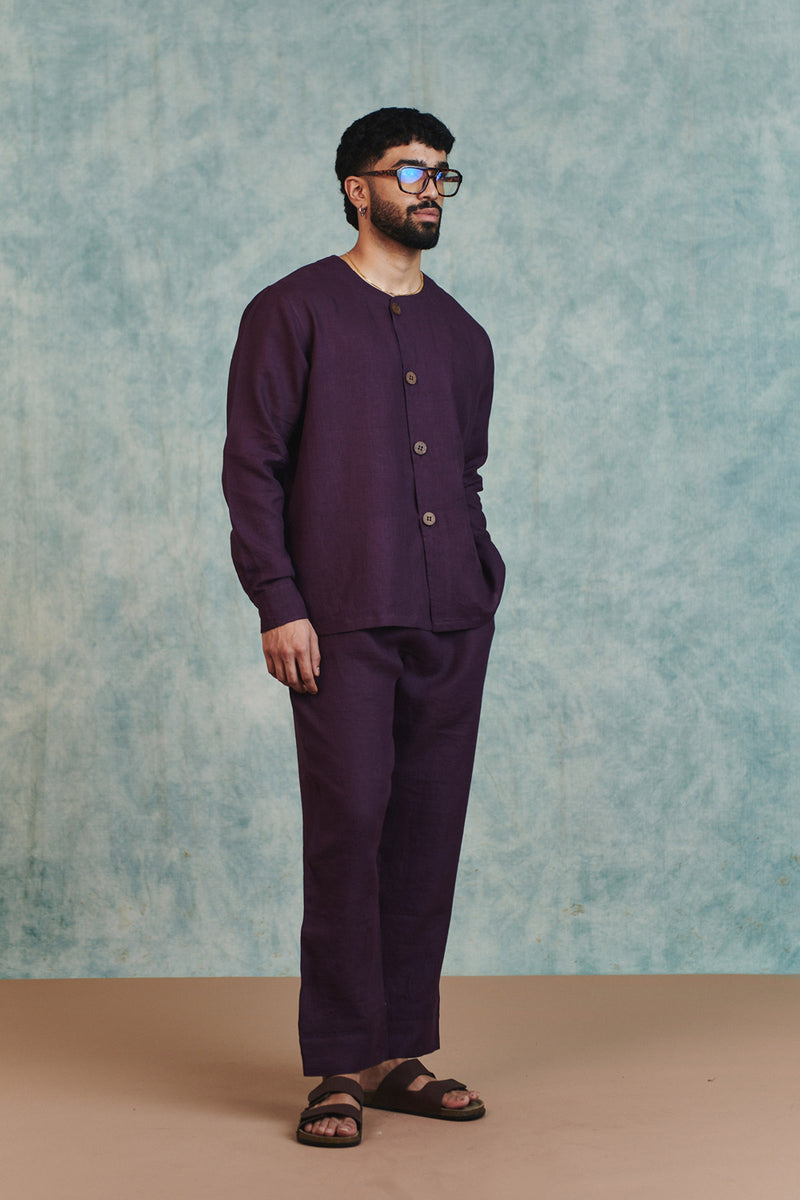 Plum Linen Men's Lounge Pants linen pant/trouser by Saphed Men in plum for men Worldwide