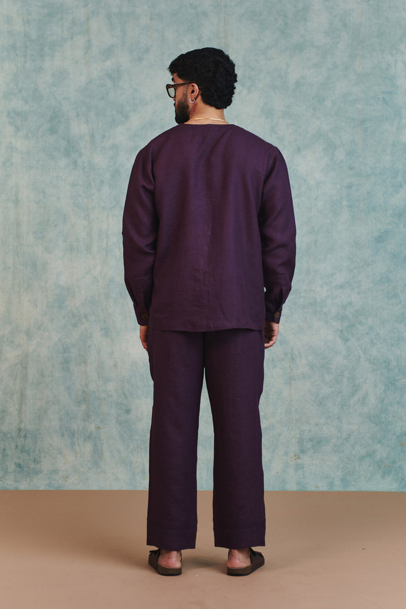 Plum Linen Men's Lounge Pants linen pant/trouser by Saphed Men in plum for men Worldwide