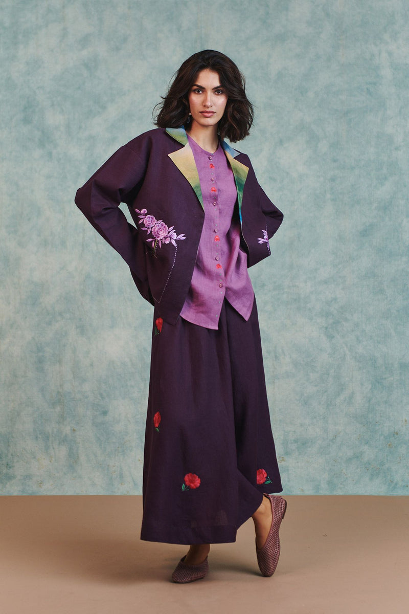 Plum Linen Sculpted Jumpsuit 100% pure linen jumpsuit by Saphed in plum for women Worldwide
