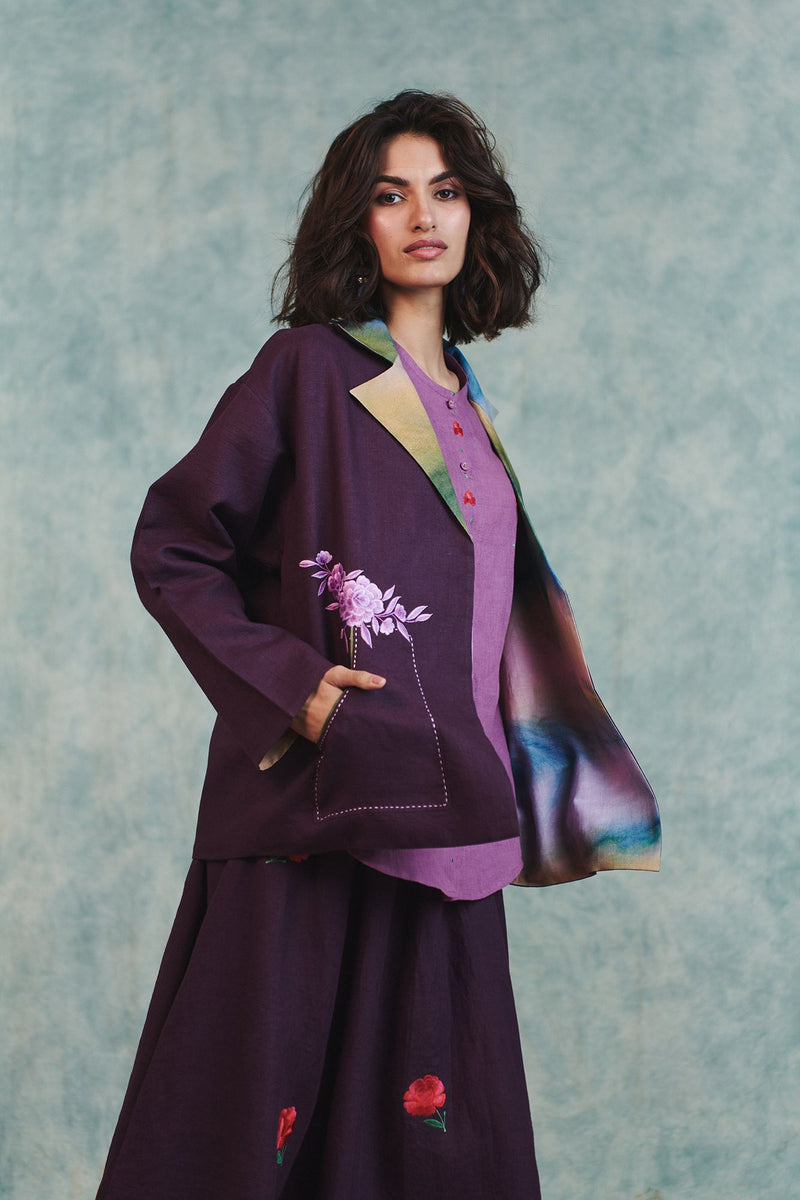 Plum Linen Sculpted Jumpsuit 100% pure linen jumpsuit by Saphed in plum for women Worldwide
