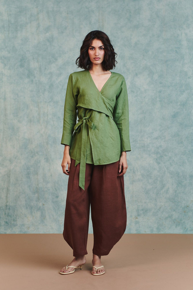 Chocolate Linen Billow Pants 100% pure linen pant/trouser by Saphed in brown for women Worldwide