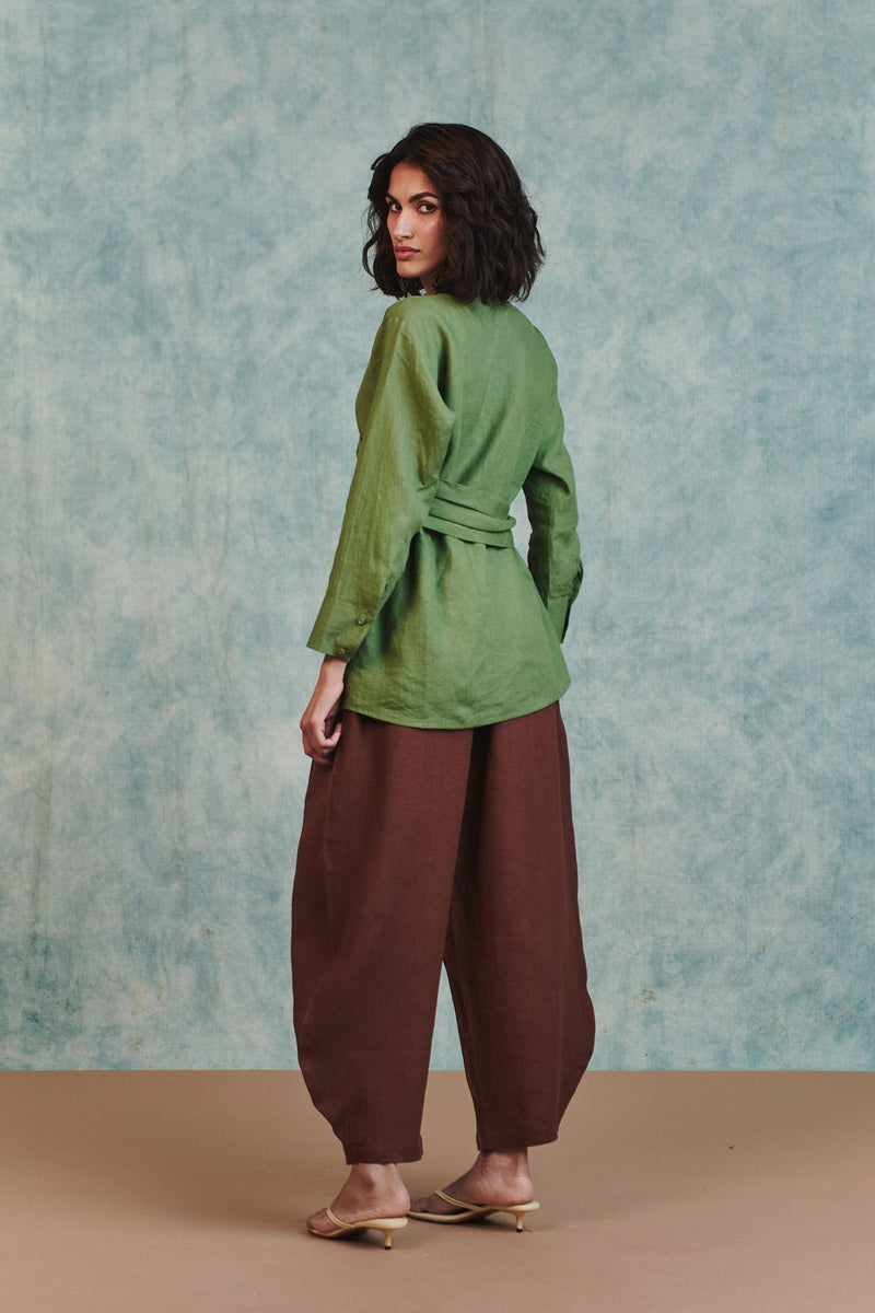 Chocolate Linen Billow Pants 100% pure linen pant/trouser by Saphed in brown for women Worldwide