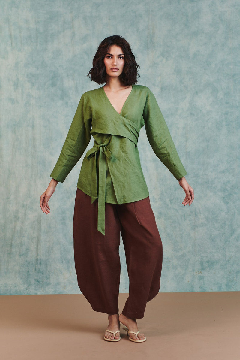 Chocolate Linen Billow Pants 100% pure linen pant/trouser by Saphed in brown for women Worldwide