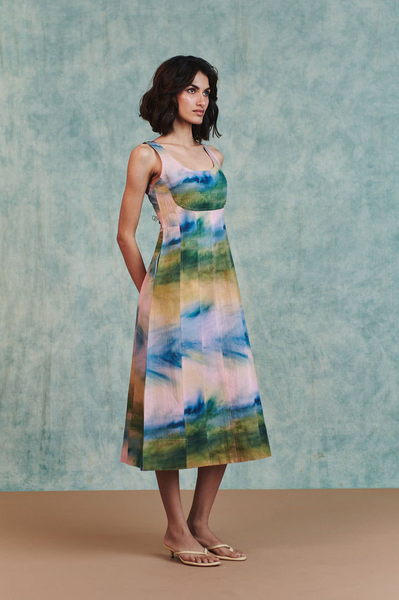 Prism Co Linen Panelled Dress cotton linen dress by Saphed in ombre for women Worldwide