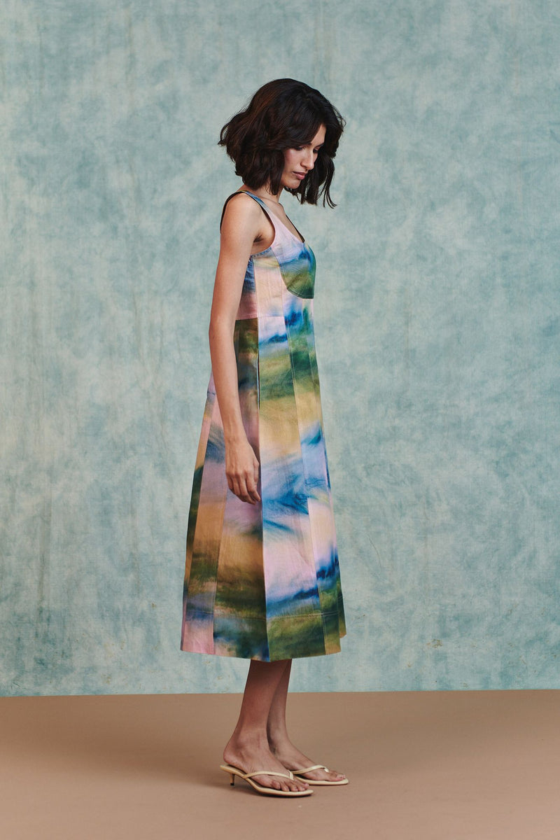 Prism Co Linen Panelled Dress cotton linen dress by Saphed in ombre for women Worldwide