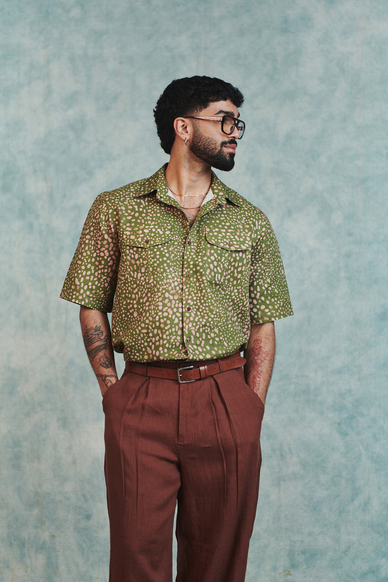Blot Co-Linen Men's Flap Pocket Shirt cotton linen shirt by Saphed Men in green for men Worldwide