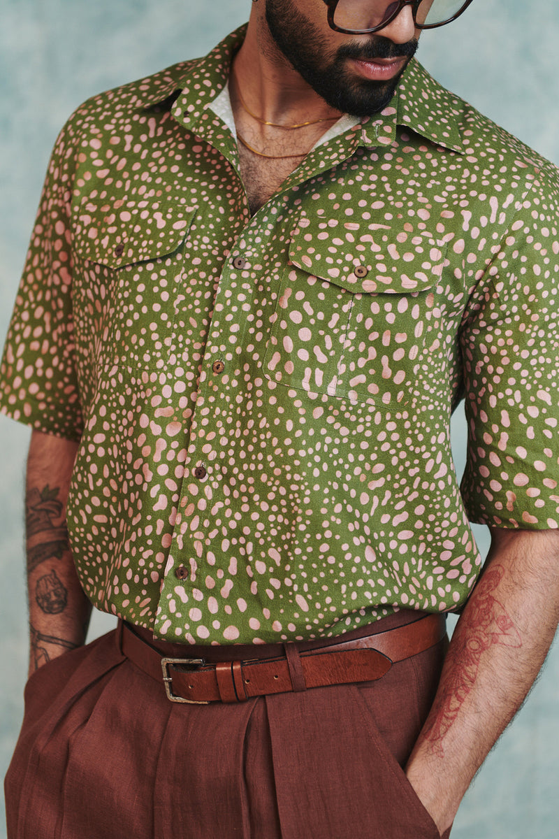 Blot Co-Linen Men's Flap Pocket Shirt cotton linen shirt by Saphed Men in green for men Worldwide