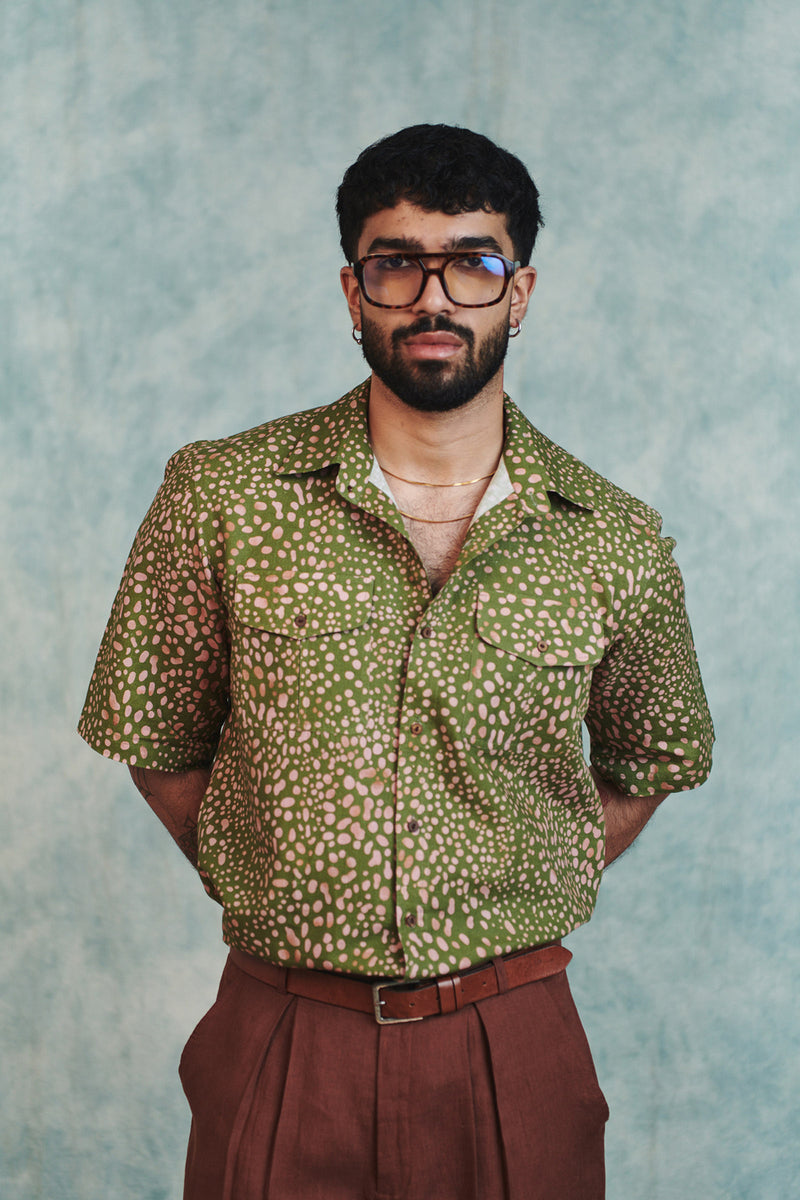 Blot Co-Linen Men's Flap Pocket Shirt cotton linen shirt by Saphed Men in green for men Worldwide