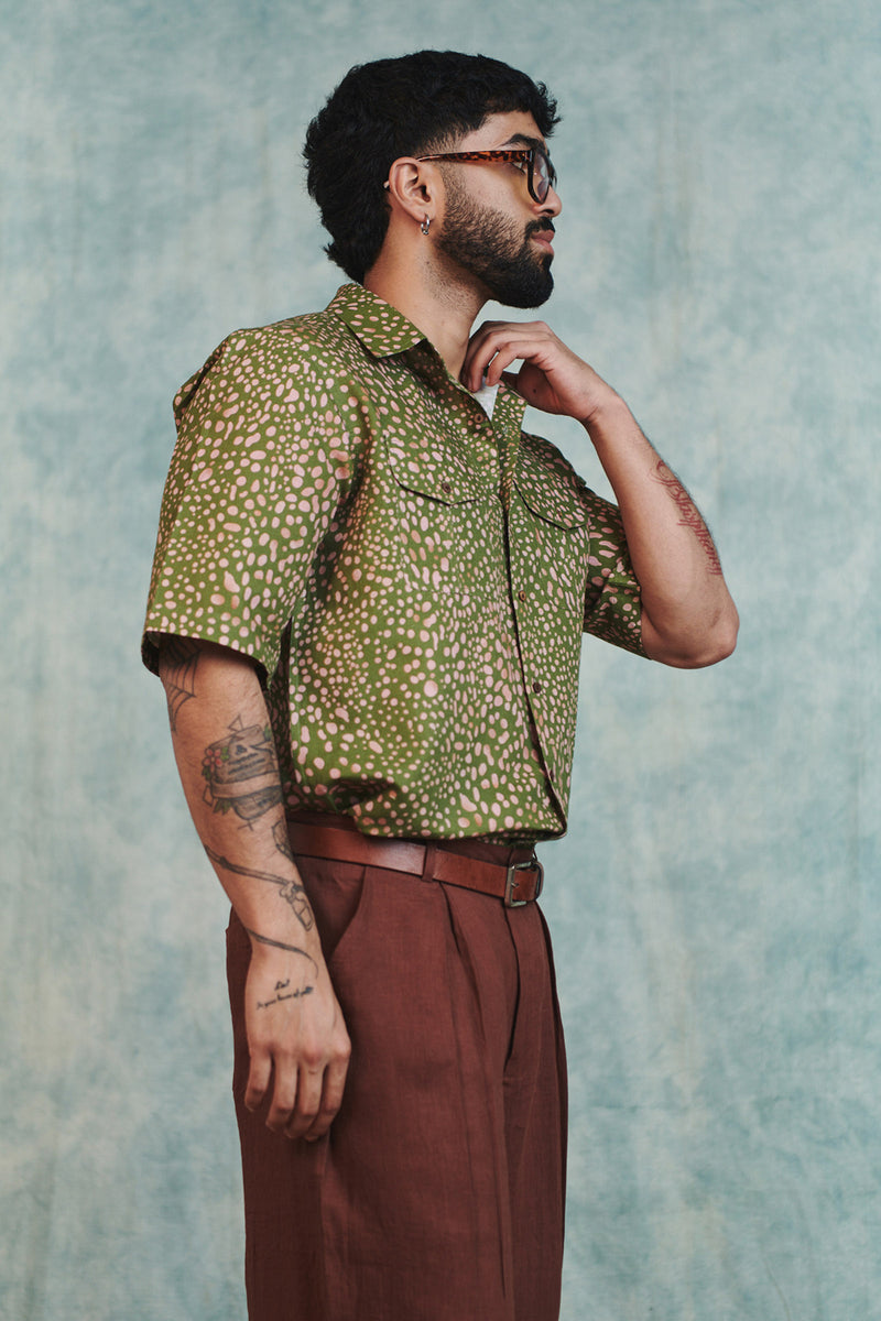 Blot Co-Linen Men's Flap Pocket Shirt cotton linen shirt by Saphed Men in green for men Worldwide
