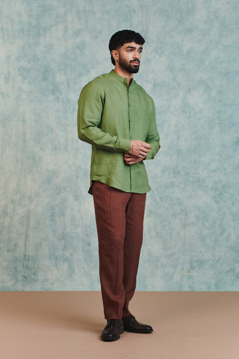 Chocolate Linen Men's Pleated Tapered Pants linen pant/trouser by Saphed Men in brown for men Worldwide
