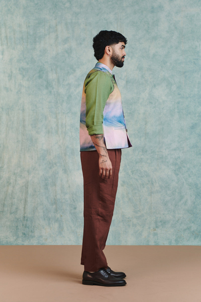 Prism Co-Linen Men's Nehru Jacket cotton linen jacket by Saphed Men in ombre for men Worldwide