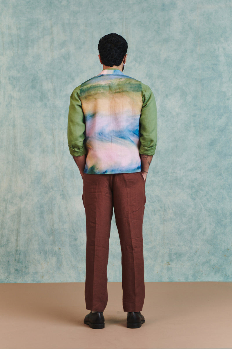 Prism Co-Linen Men's Nehru Jacket cotton linen jacket by Saphed Men in ombre for men Worldwide