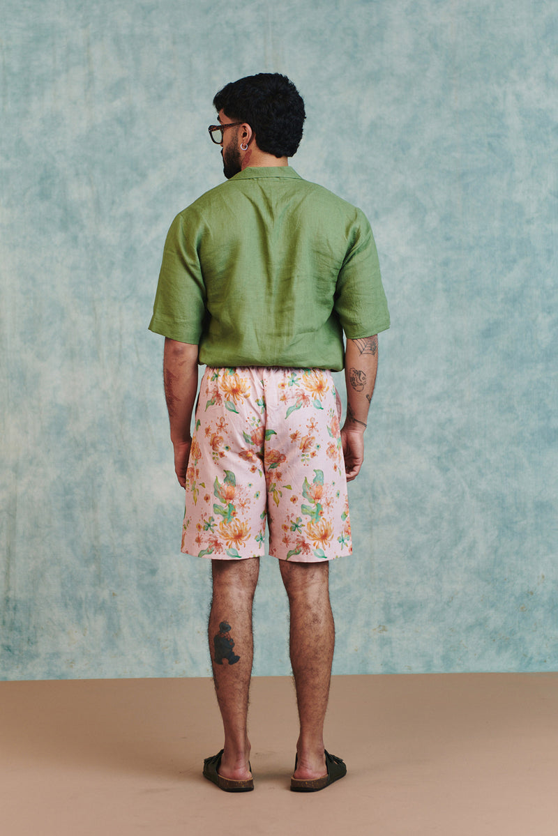 Moss Linen Men's Popover Shirt linen shirt by Saphed Men in moss green for men Worldwide