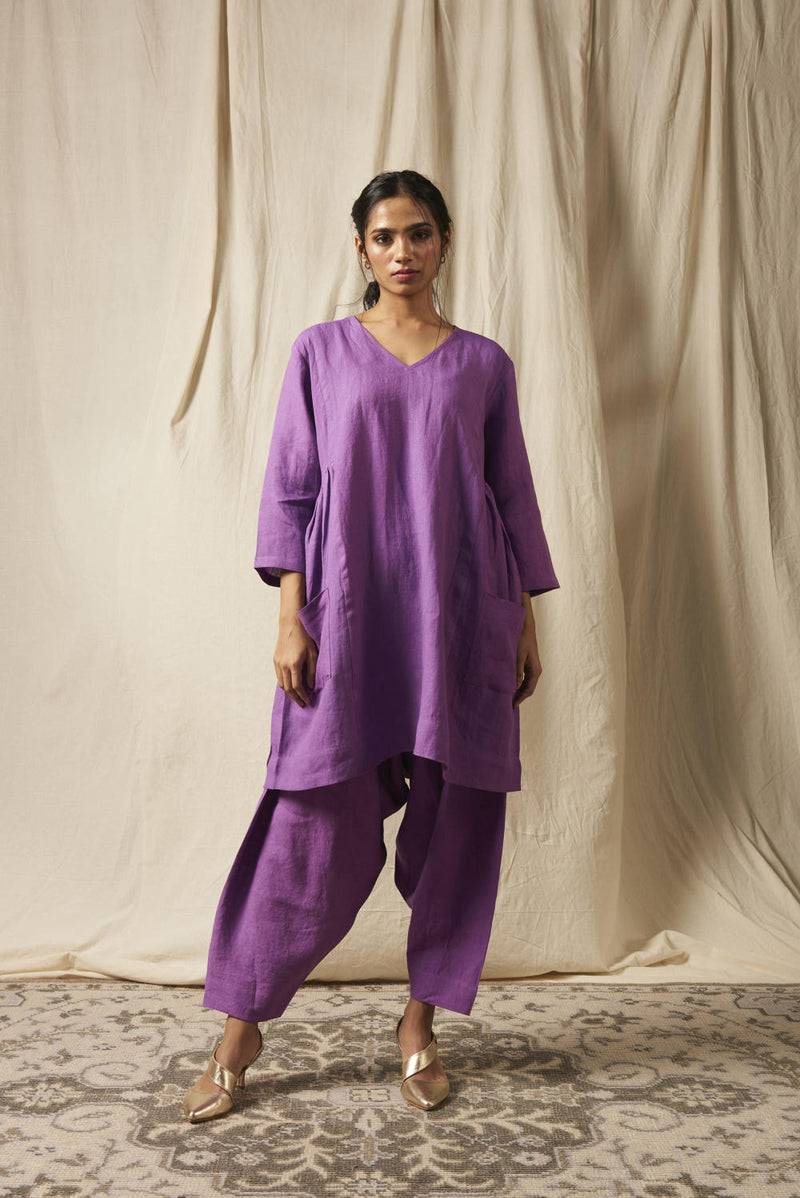 Jambu Linen Women's Kurta Set linen by Saphed in purple color for women Worldwide