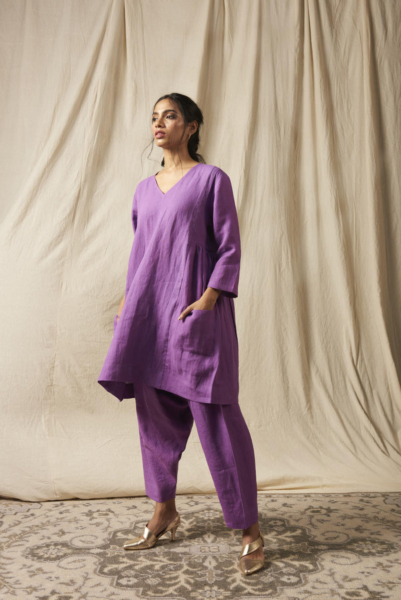 Jambu Linen Women's Kurta Set linen by Saphed in purple color for women Worldwide