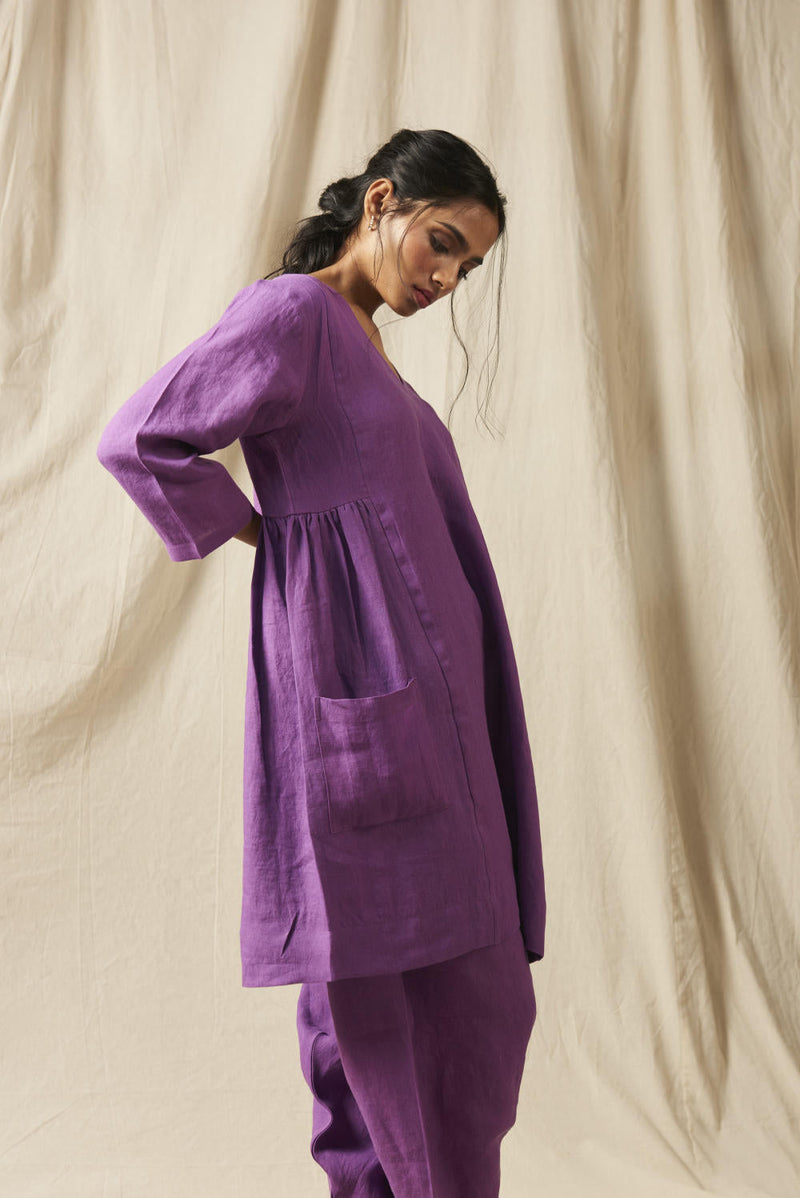 Jambu Linen Women's Kurta Set linen by Saphed in purple color for women Worldwide