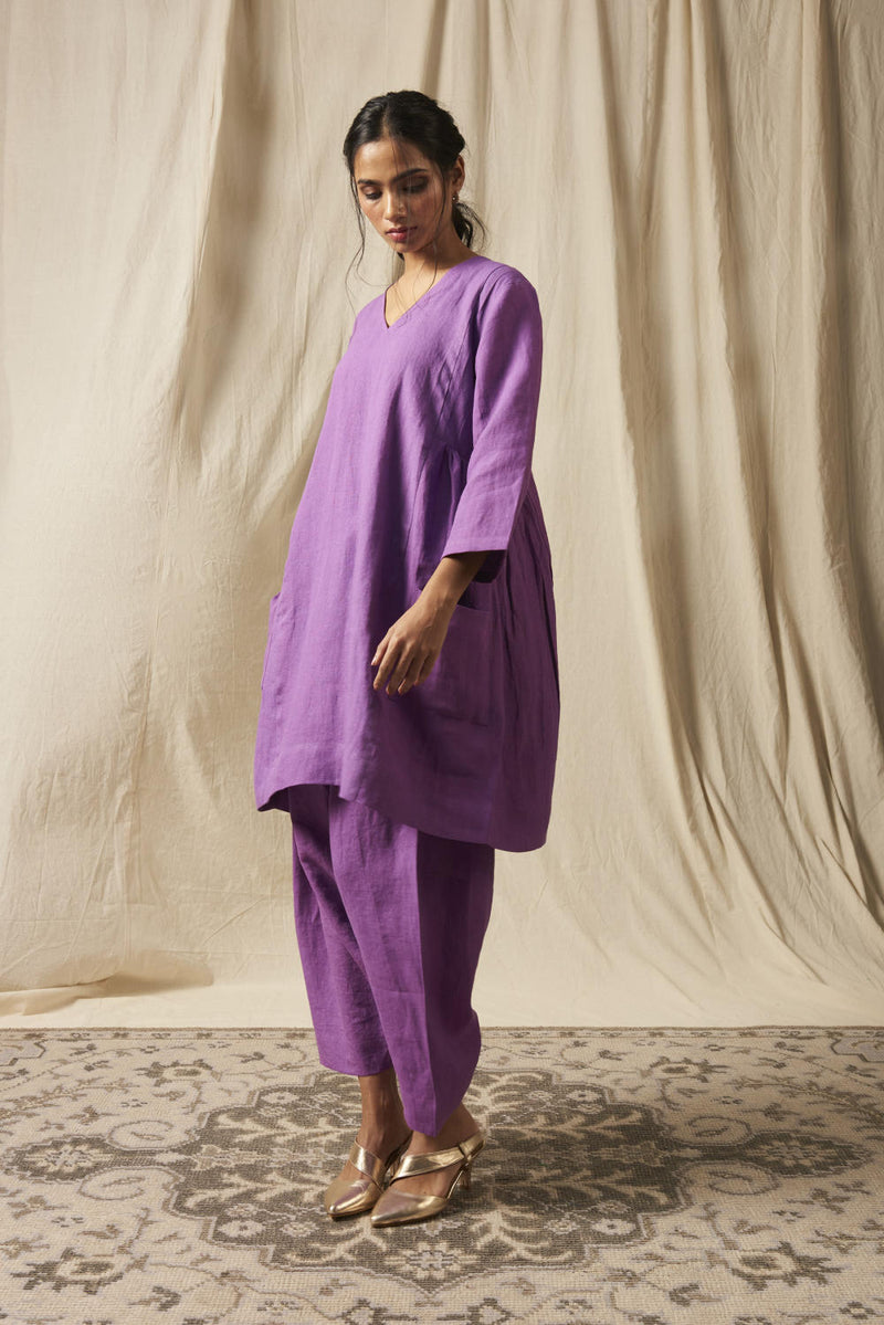Jambu Linen Women's Kurta Set linen by Saphed in purple color for women Worldwide