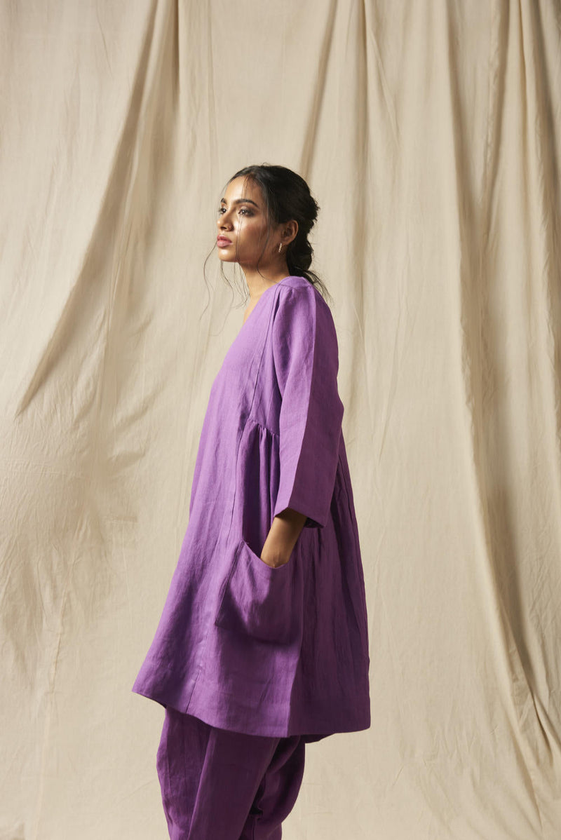 Jambu Linen Women's Kurta Set linen by Saphed in purple color for women Worldwide