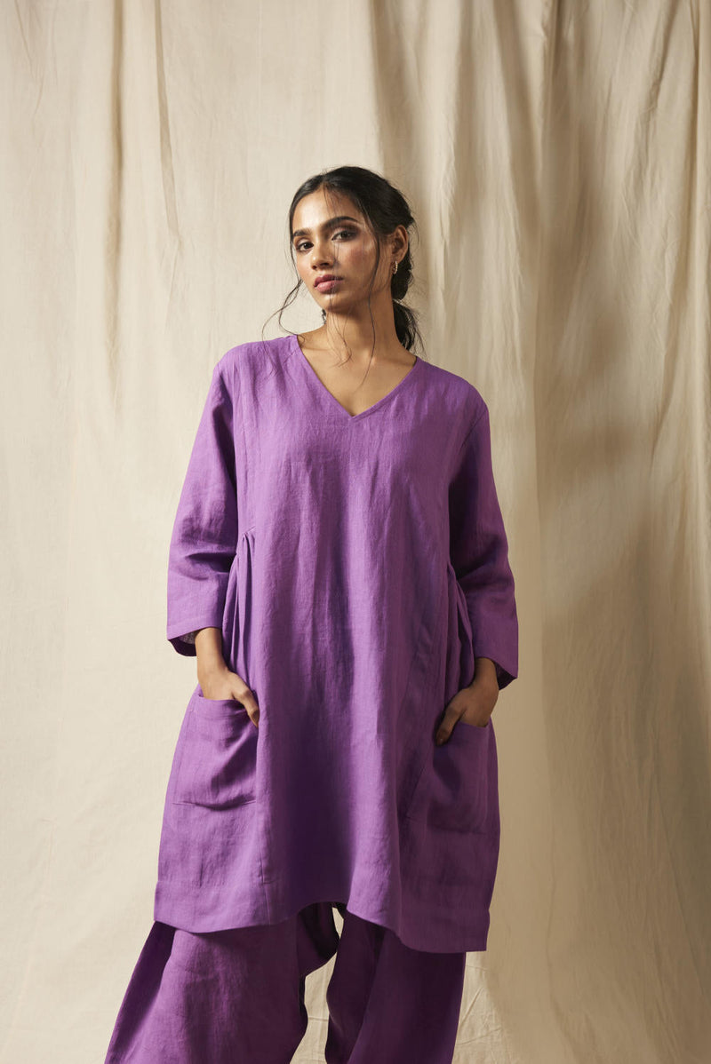 Jambu Linen Women's Kurta Set linen by Saphed in purple color for women Worldwide
