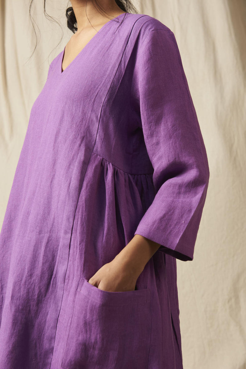 Jambu Linen Women's Kurta Set linen by Saphed in purple color for women Worldwide