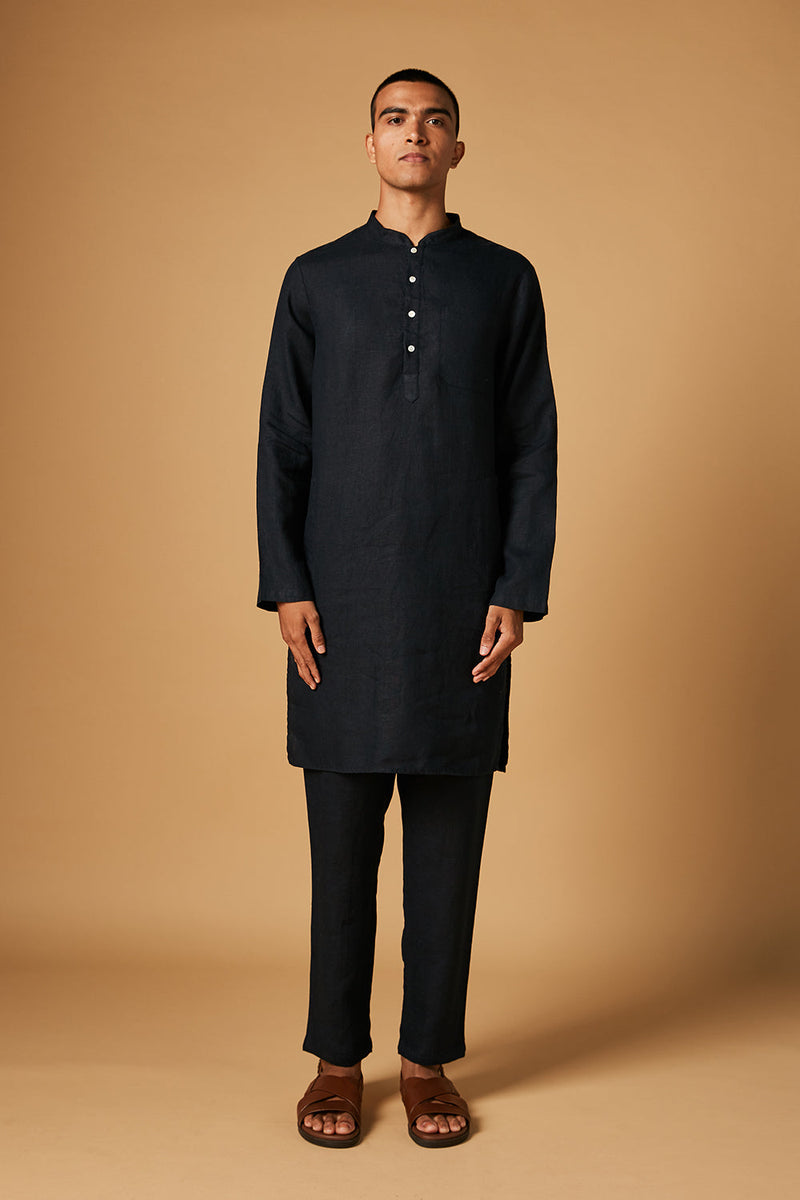 Kohl Linen Kurta Set by Saphed Men for men Worldwide