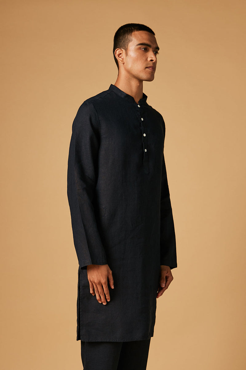 Kohl Linen Kurta Set by Saphed Men for men Worldwide