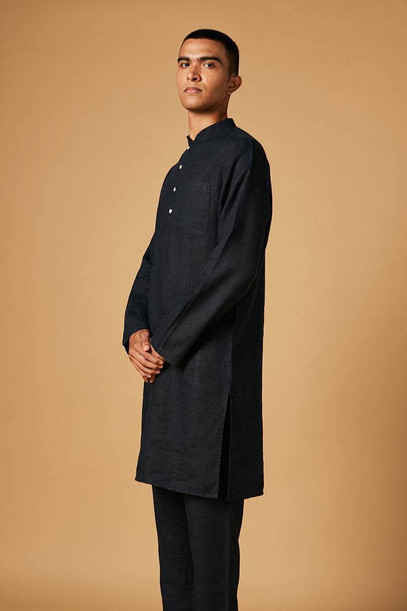 Kohl Linen Kurta Set by Saphed Men for men Worldwide