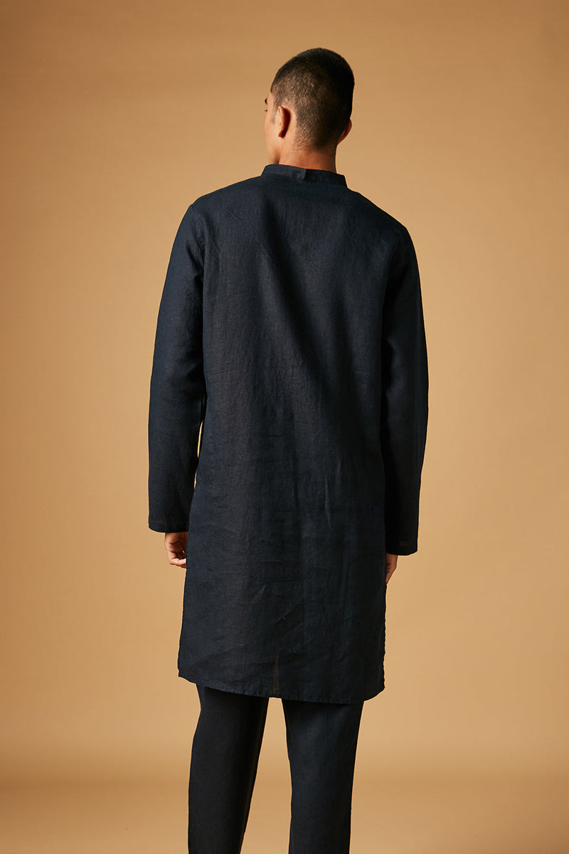 Kohl Linen Kurta Set by Saphed Men for men Worldwide