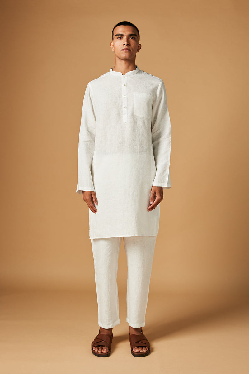 Taj Linen Kurta Set by Saphed Men for men Worldwide