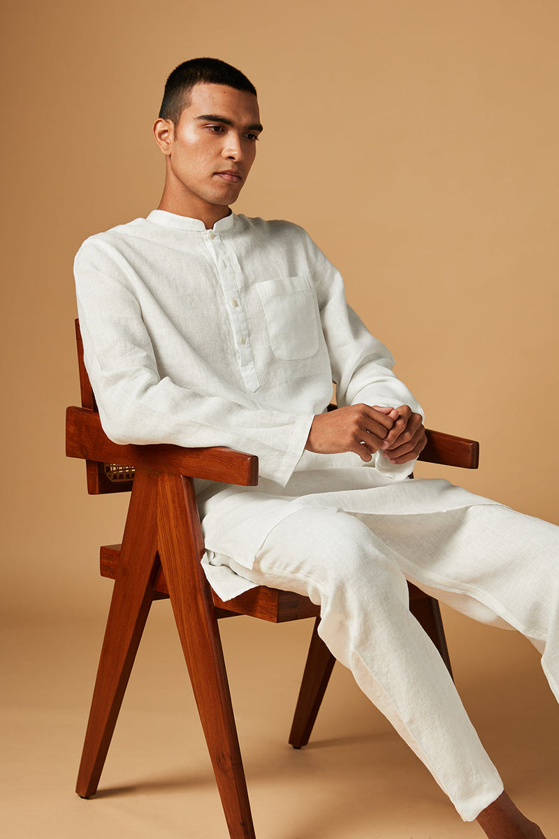 Taj Linen Kurta Set by Saphed Men for men Worldwide