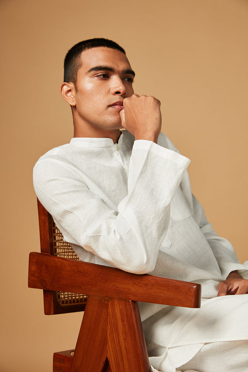 Taj Linen Kurta Set by Saphed Men for men Worldwide