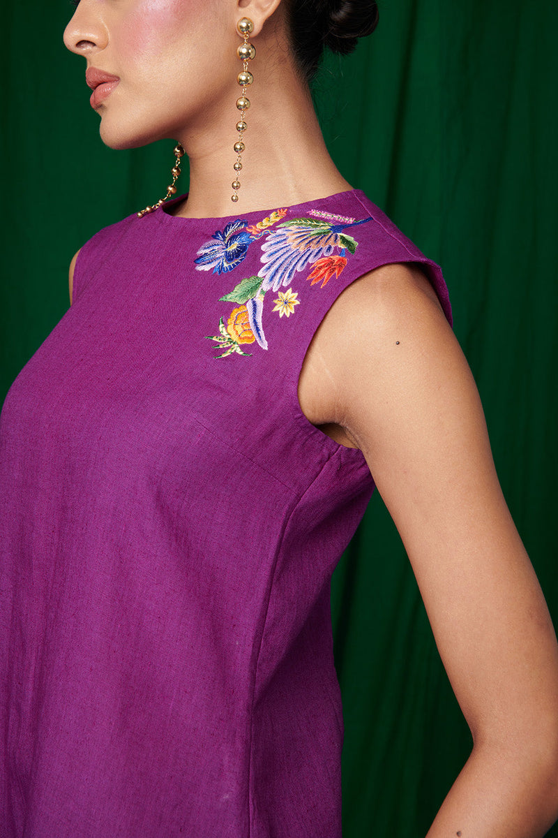 Violet Linen Fitted Kurta Set linen by Saphed for women Worldwide