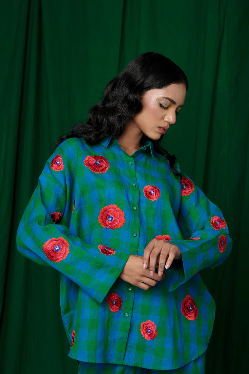 Forest Linen Oversized Flared Shirt linen by Saphed for women Worldwide