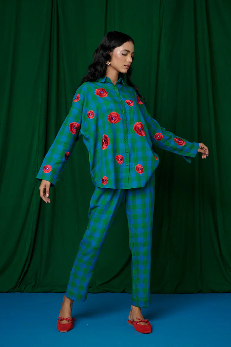 Forest Linen Oversized Flared Shirt Set linen by Saphed for women Worldwide