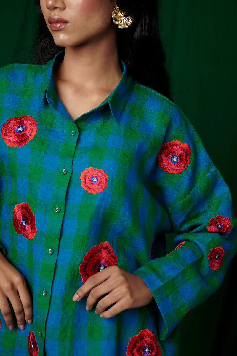 Forest Linen Oversized Flared Shirt Set linen by Saphed for women Worldwide
