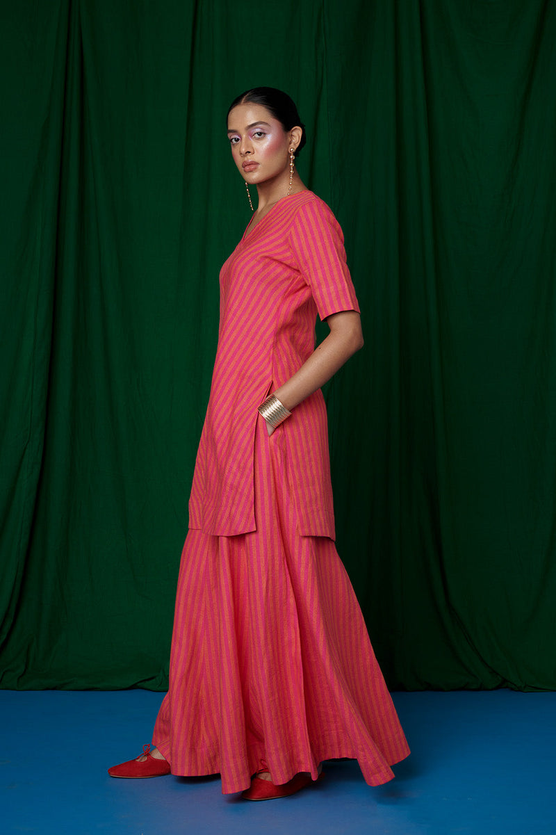 Coral Linen Sharara Set linen by Saphed for women Worldwide