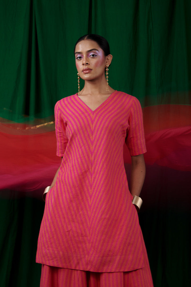 Coral Linen Sharara Set linen by Saphed for women Worldwide