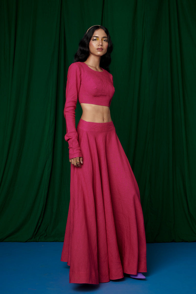 Rani Linen Crop Top and Ghera Skirt linen by Saphed for women Worldwide